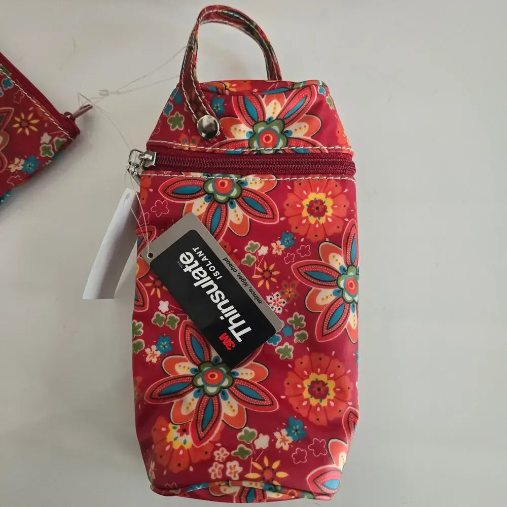 Kalencom NWT Red Primavera Floral Buckle Diaper Bag, Bottle Holder and Pouch